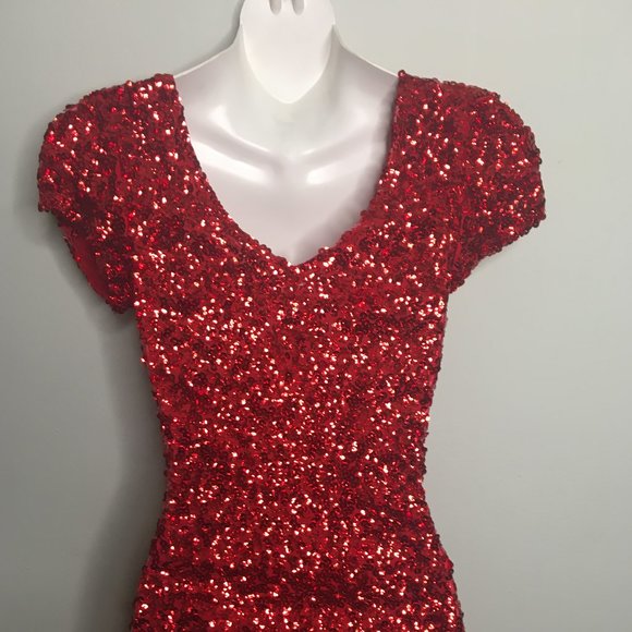 Boutique-Red Sequined Cocktail/Party Dress-Item#94 - Picture 7 of 11